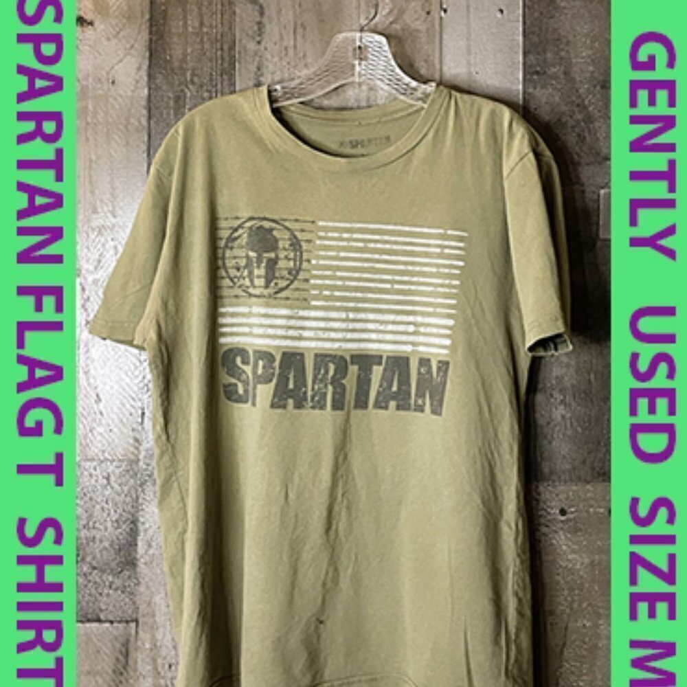 PREV.OWNED SPARTAN FLAG T SHIRT SIZE LARGE SHORT SLEEVE CREW 100% COTTON